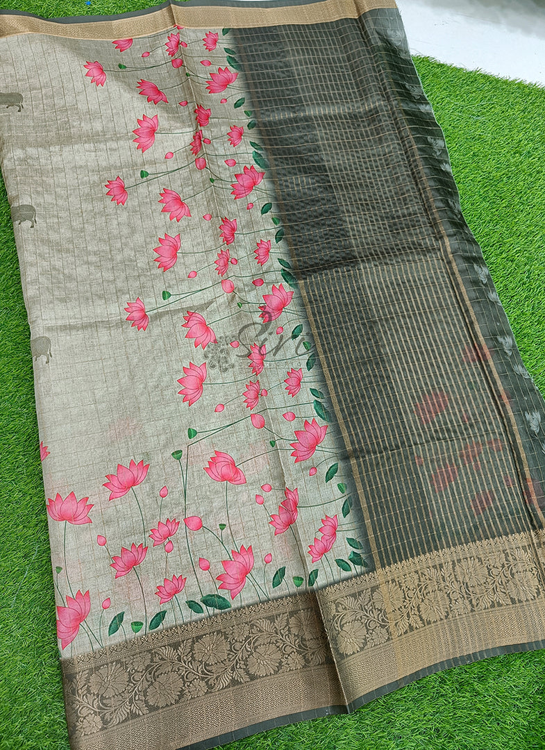 Beautiful Digital Print Fancy Silk Saree in Kanchi Borders