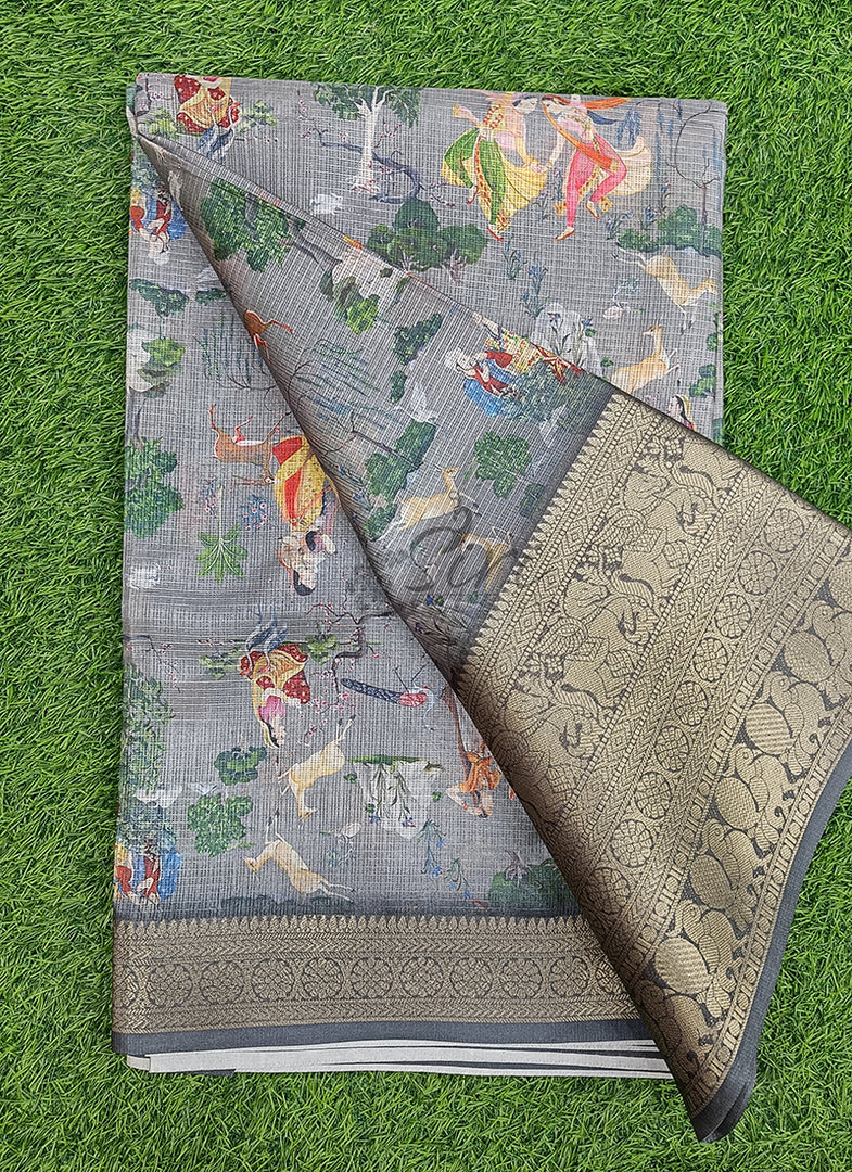 Beautiful Digital Print Kota Saree in Kanchi Borders