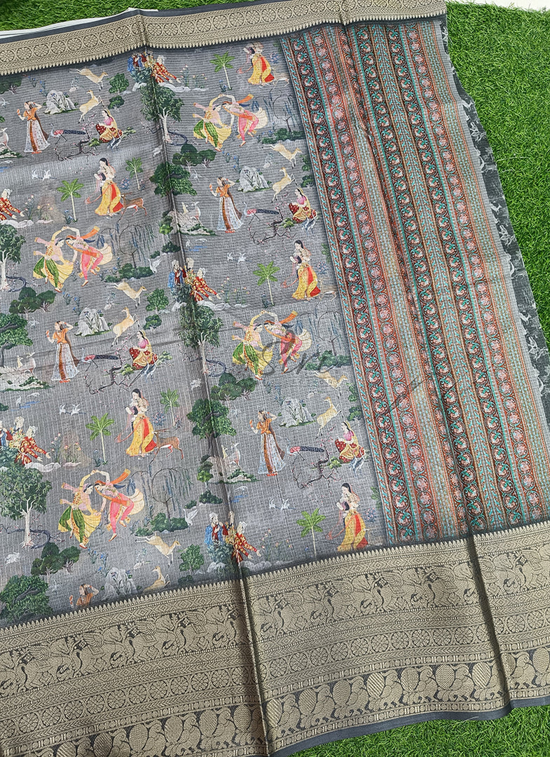 Beautiful Digital Print Kota Saree in Kanchi Borders