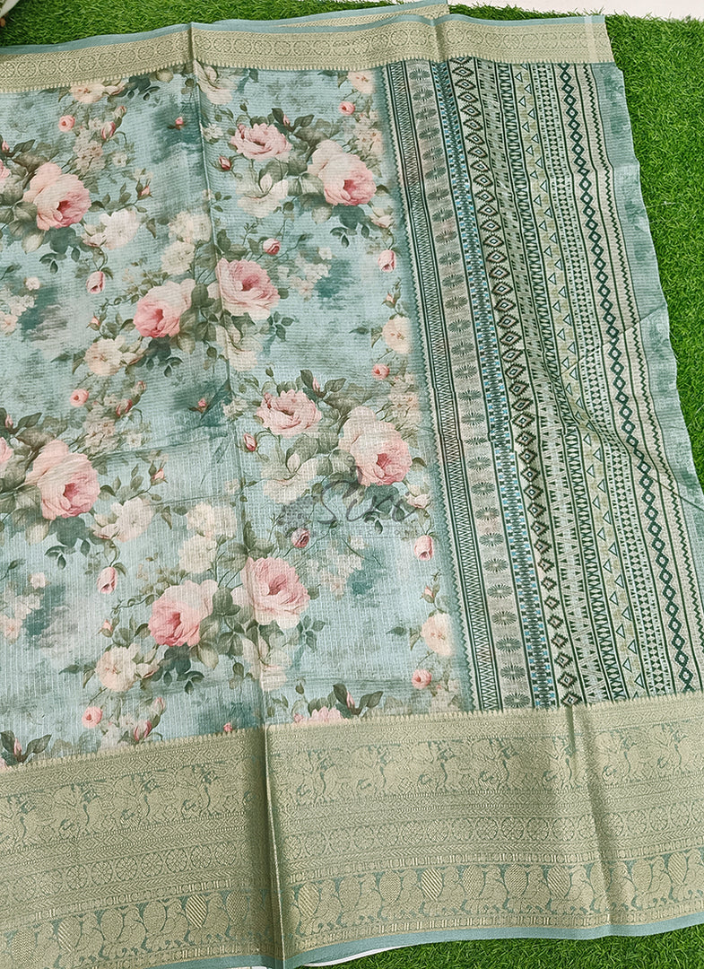 Beautiful Digital Print Kota Saree in Kanchi Borders