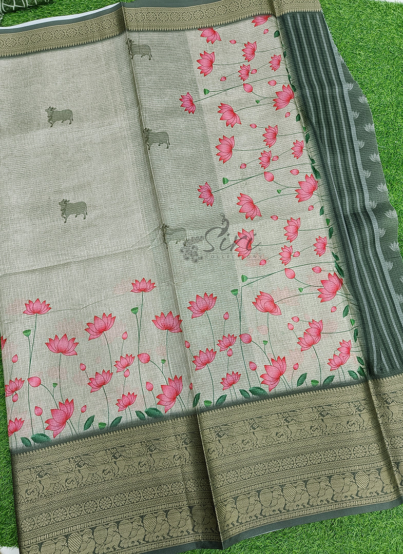 Beautiful Digital Print Kota Saree in Kanchi Borders