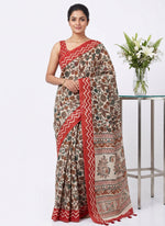 Load image into Gallery viewer, Elegant Kalamkari Design Linen Cotton Saree