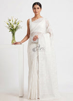 Load image into Gallery viewer, Beautiful Garden Vareli Printed White Summer Roganza Saree