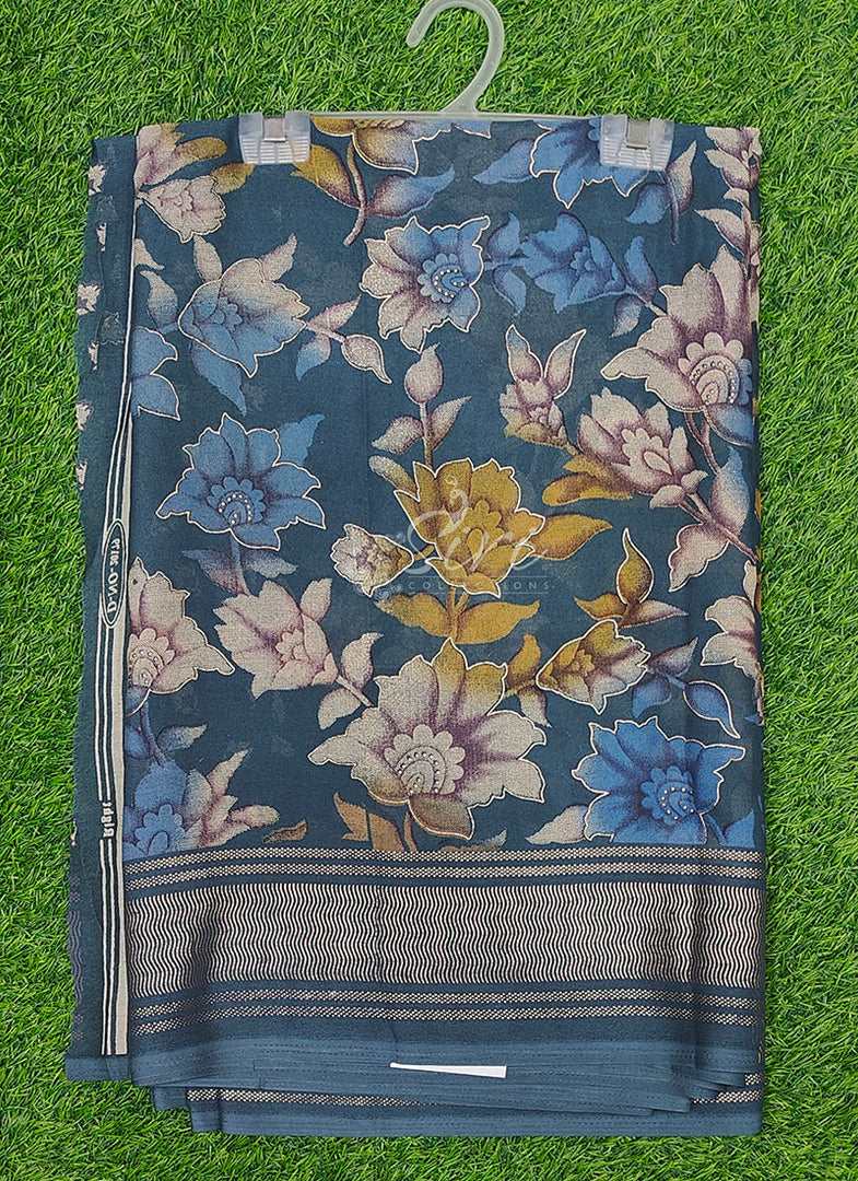 Beautiful Georgette Floral Print Sarees with Foil Print Border