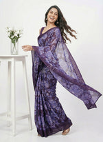 Load image into Gallery viewer, Beautiful Floral Printed Satin Chiffon Saree