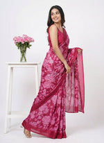 Load image into Gallery viewer, Beautiful Floral Printed Satin Chiffon Saree
