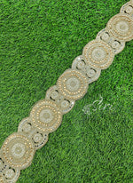 Load image into Gallery viewer, Fancy Border Lace Trim in Cording Stone CutWork
