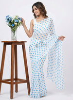 Load image into Gallery viewer, Latest Printed Georgette Saree in Polka Dots Design