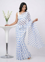 Load image into Gallery viewer, Latest Printed Georgette Saree in Polka Dots Design