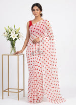 Load image into Gallery viewer, Latest Printed Georgette Saree in Polka Dots Design