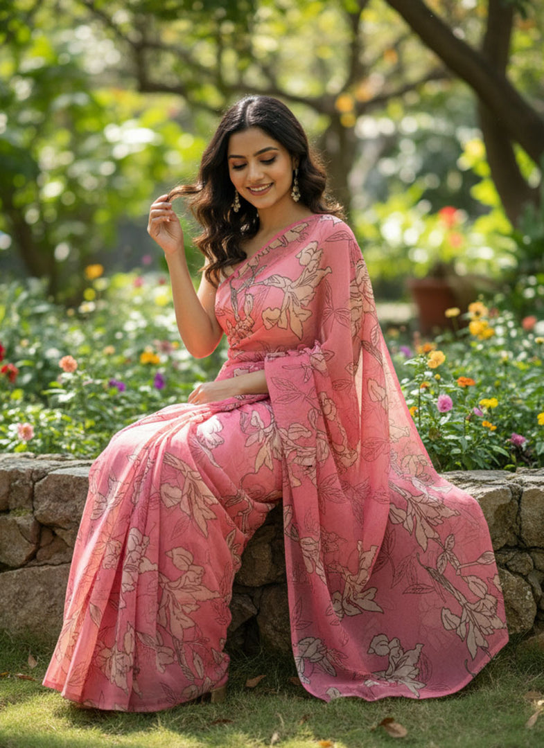 Beautiful Digital Print Soft Siri Chiffon Saree