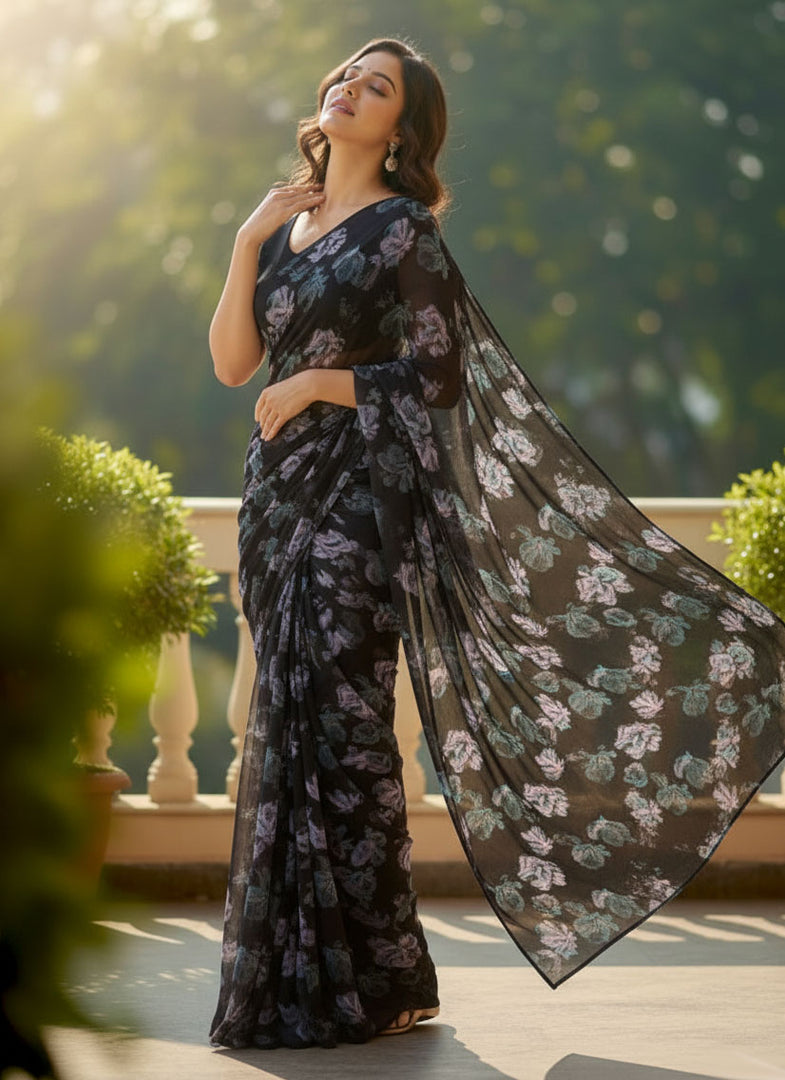 Beautiful Digital Print Soft Siri Chiffon Saree