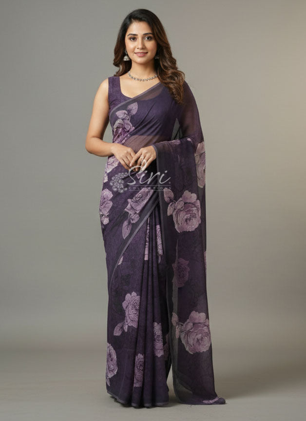 Beautiful Digital Print Soft Siri Chiffon Saree with Blouse