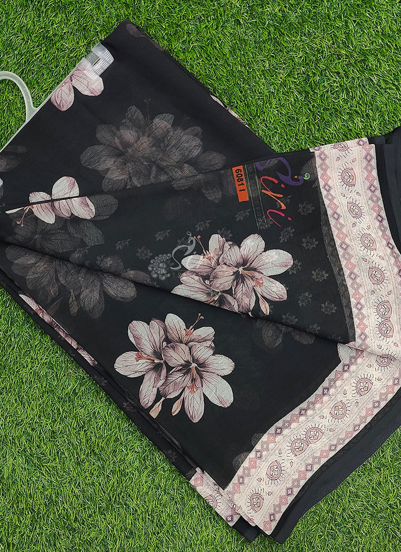 Beautiful Digital Print Soft Siri Chiffon Saree with Blouse