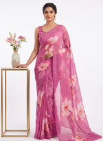 Load image into Gallery viewer, Siri Collections Digital Print Soft Siri Chiffon Purple Pink Colour Saree with Blouse