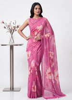 Load image into Gallery viewer, Siri Collections Digital Print Soft Siri Chiffon Purple Pink Colour Saree with Blouse