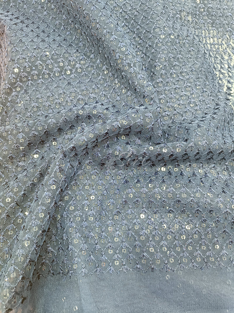 Partywear Net Fabric in Embroidery Sequins Work