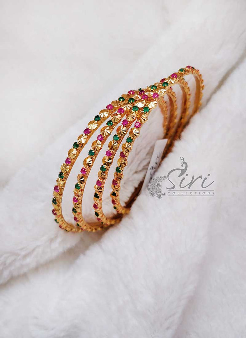 Designer Set Of Four Bangles In Ruby And Emerald