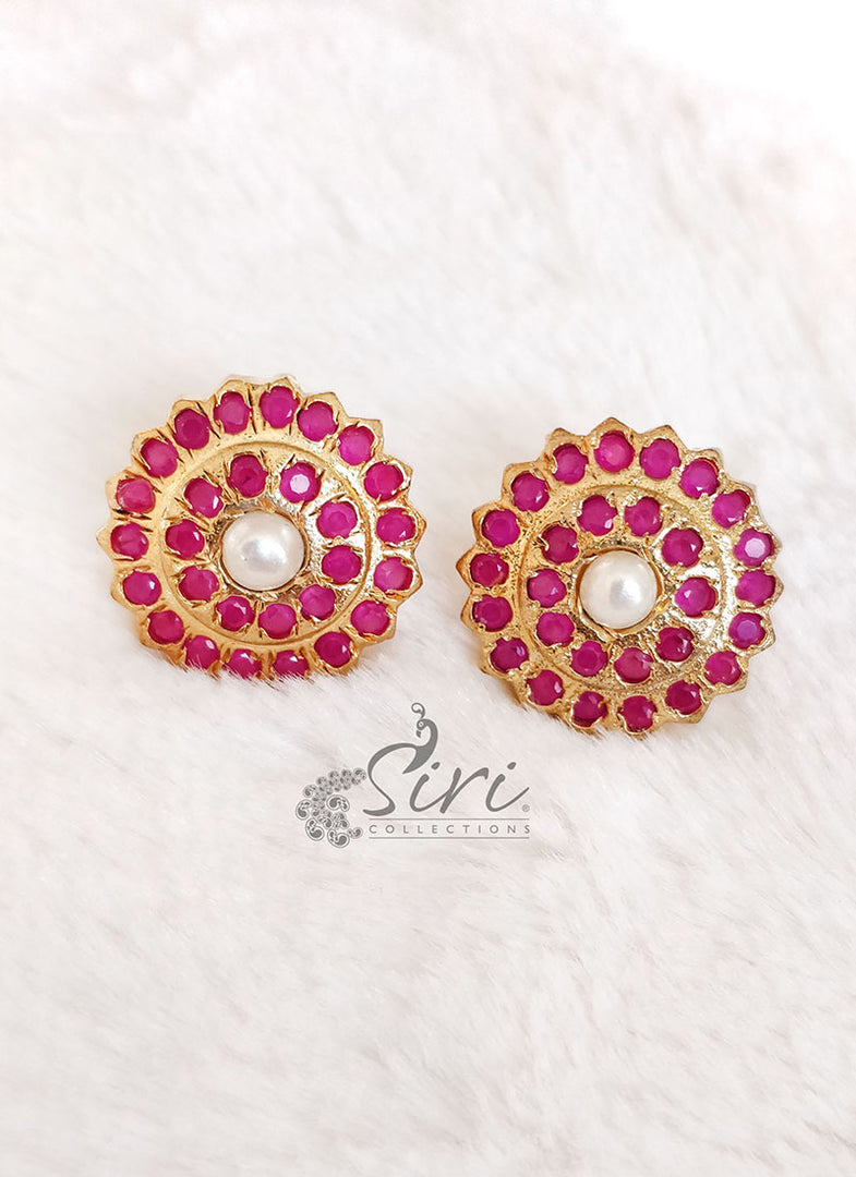 Beautiful Ruby Moti Studs Earrings