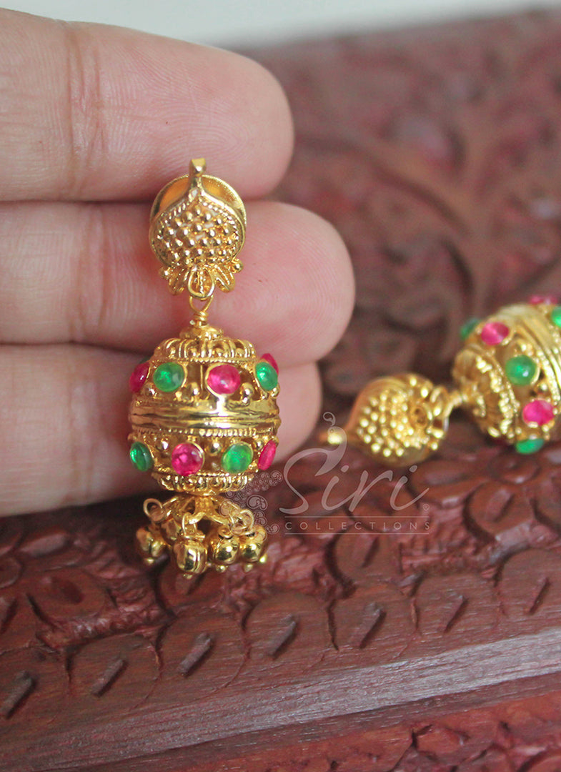Designer Stone Earrings in Gold Micro Polish