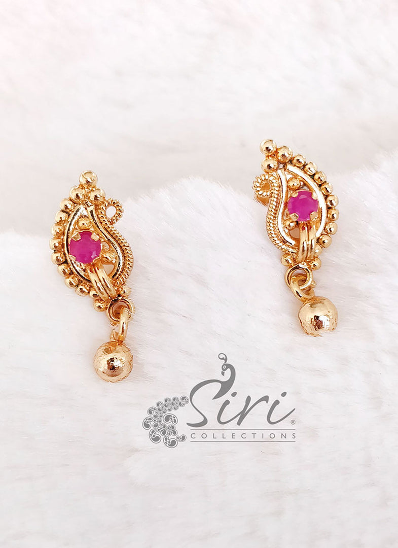 Siri Collections gold-plated earrings with micro polish and pink accents,