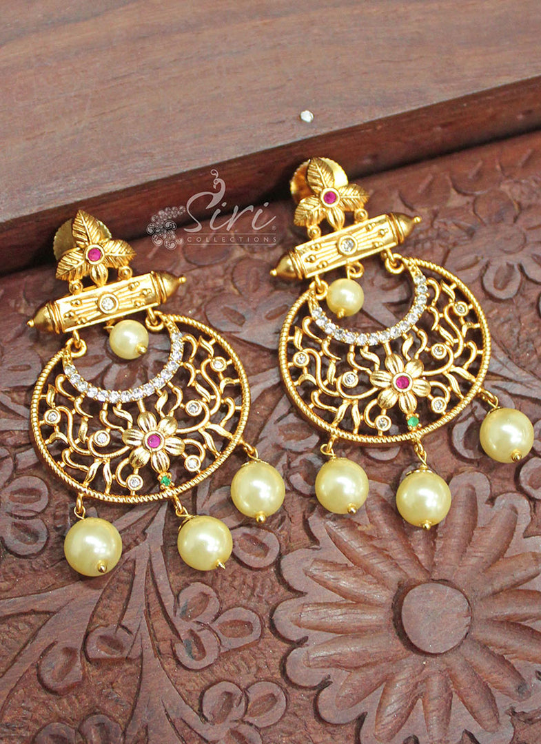 Traditional Matt Finish Gold Polish Chand Baali Earrings