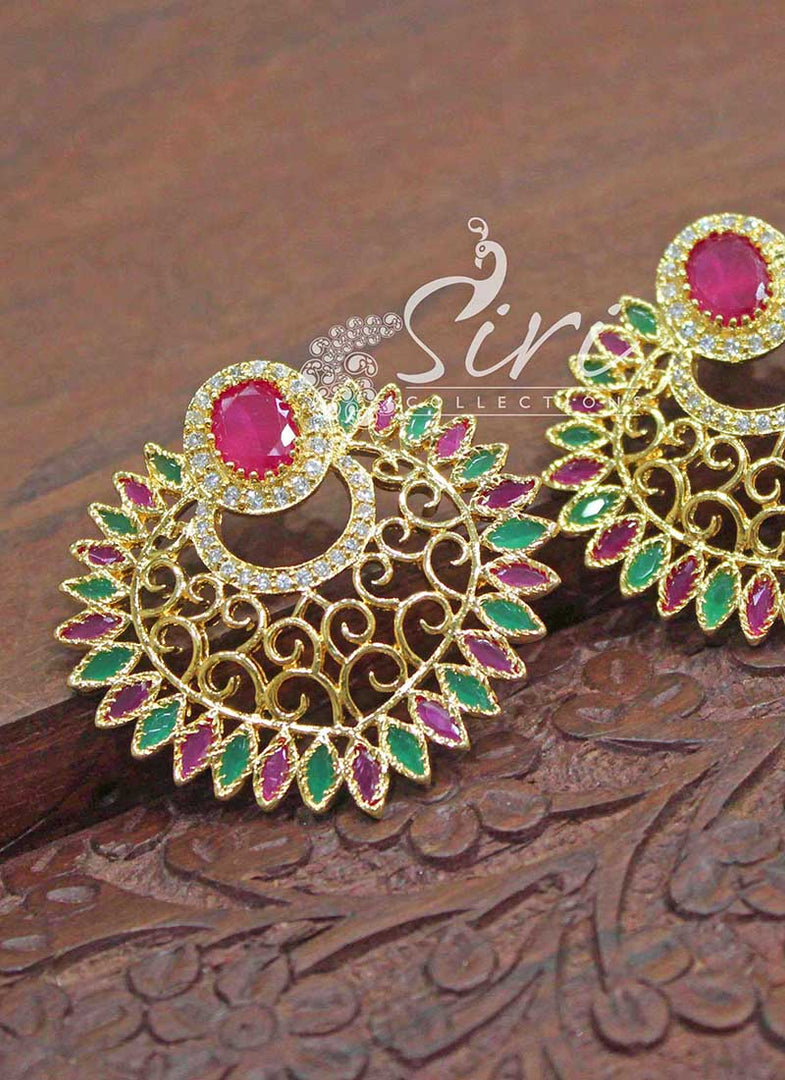 Beautiful Multi AD Stone Chand Baalis Earrings