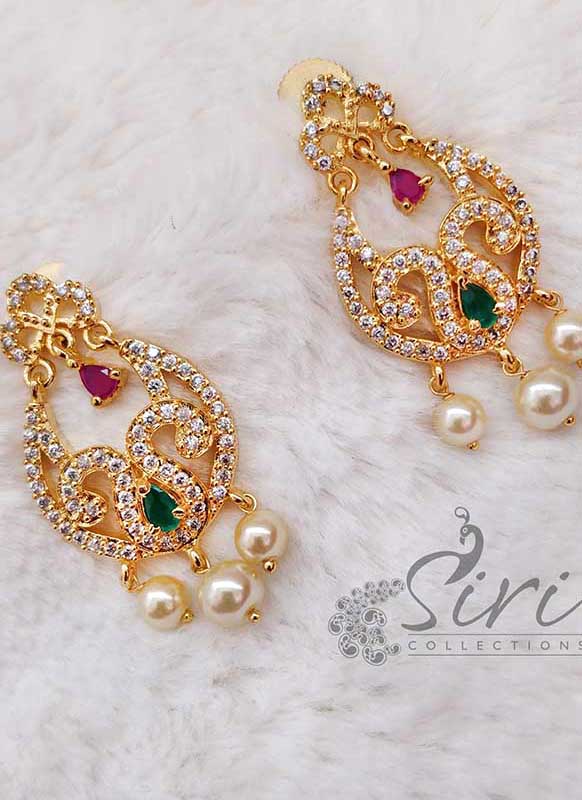 Simple AD Stone Chand Baali Earrings