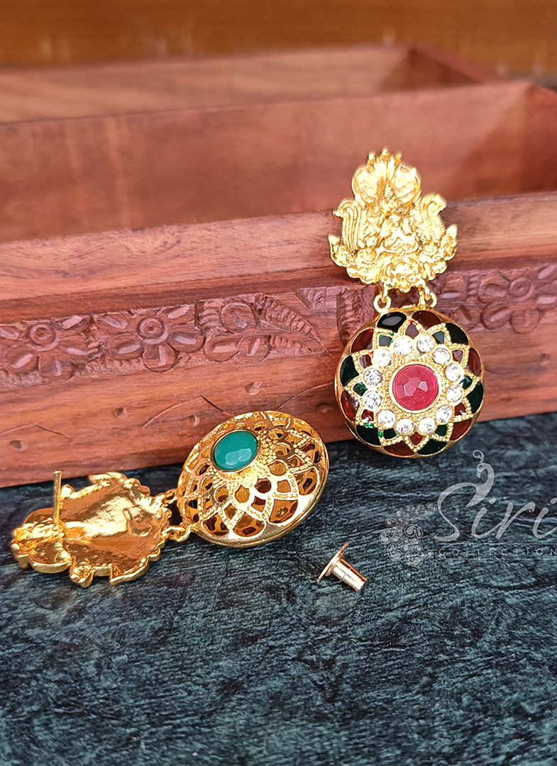 Meenakari Work Earrings in Goddess Lakshmi Design