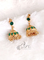 Load image into Gallery viewer, Lovely Gold Plated Emerald Jhumkas