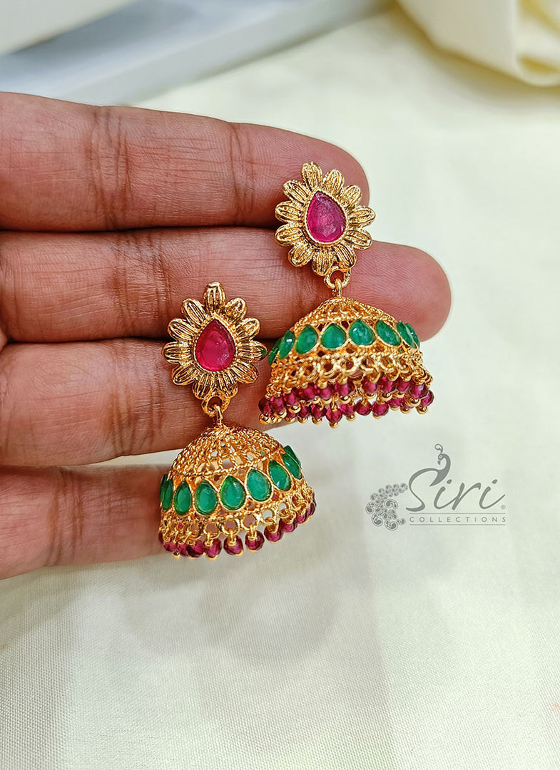 Beautiful Multi Stone Gold Plated Jhumkas