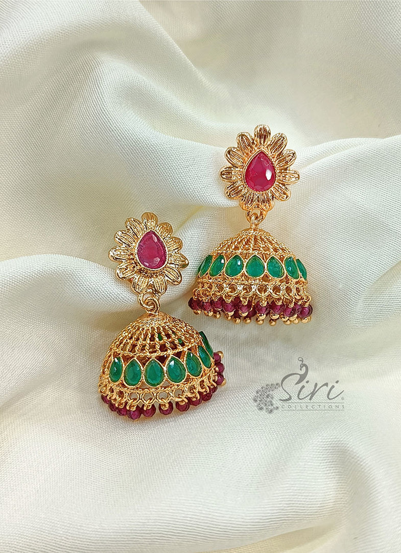 Beautiful Multi Stone Gold Plated Jhumkas