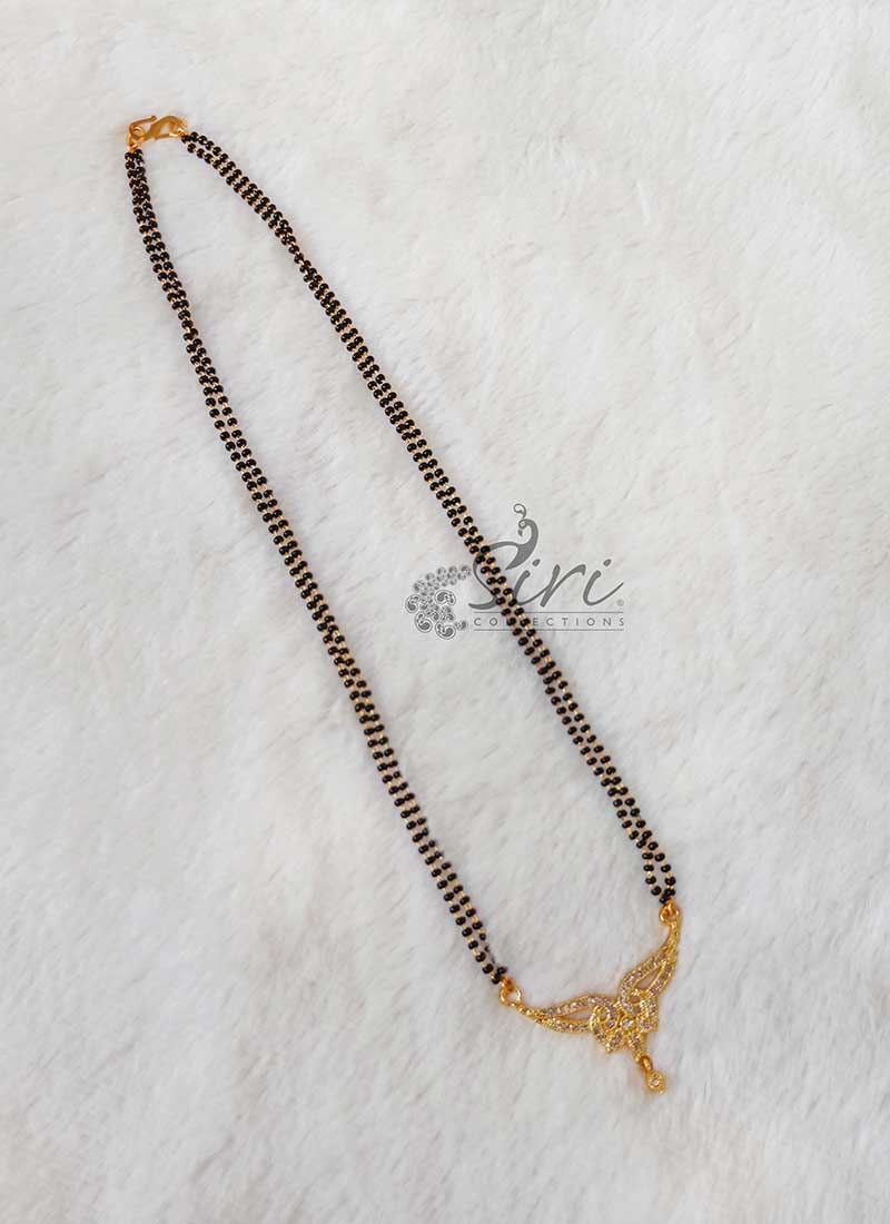 Mangalsutra Black Beads in CZ Pendant - Main Image