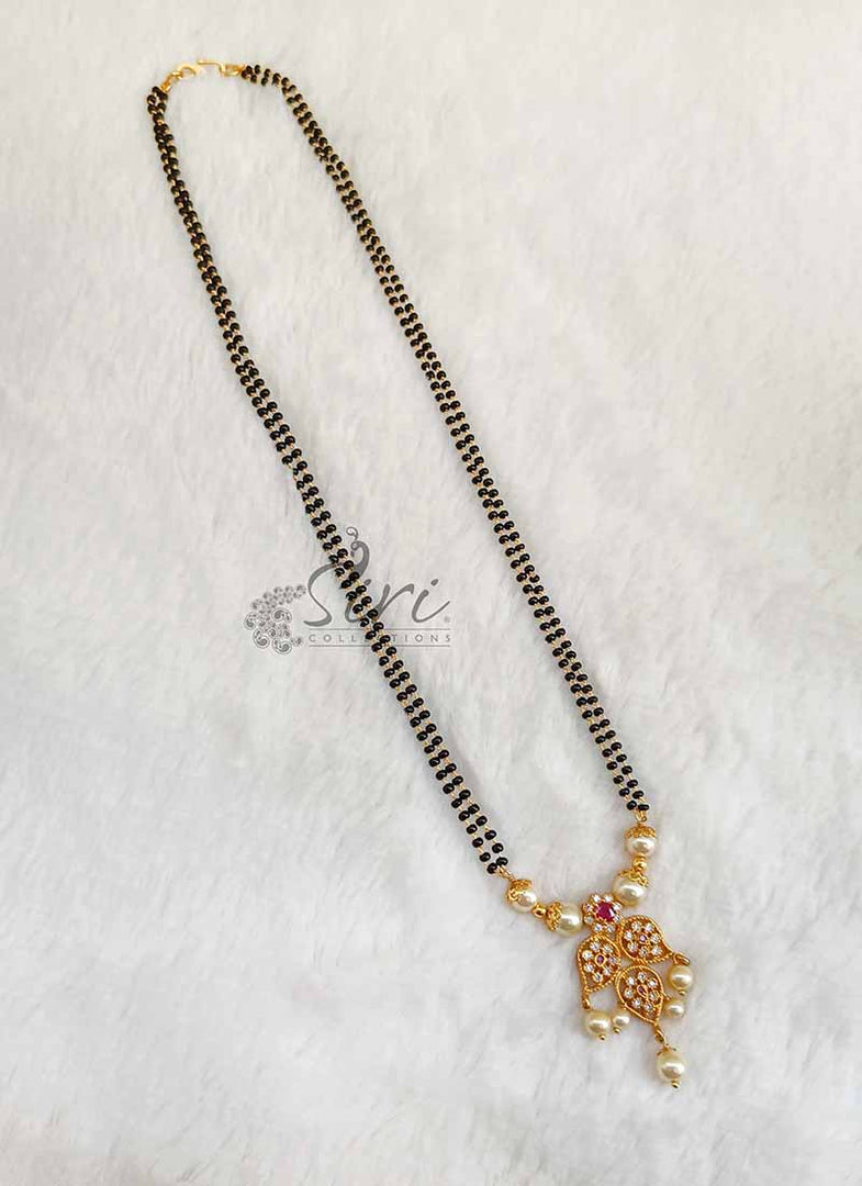 Black Beads Mangalsutra with Designer AD Stone Pendant