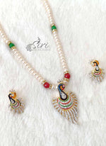 Load image into Gallery viewer, Real Pearls Maala In Designer Peacock Design Pendant Set