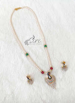 Load image into Gallery viewer, Real Pearls Maala In Designer Peacock Design Pendant Set