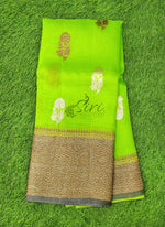 Load image into Gallery viewer, Pure Handloom Banarasi Kora Silk Saree with Rich Zari Butis & Contrast Border