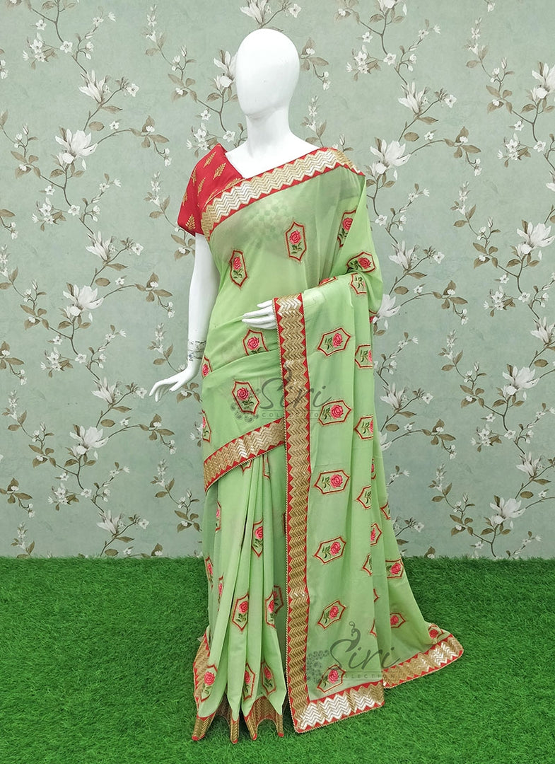Designer Chinon Crepe Saree in Designer Sequins Borders
