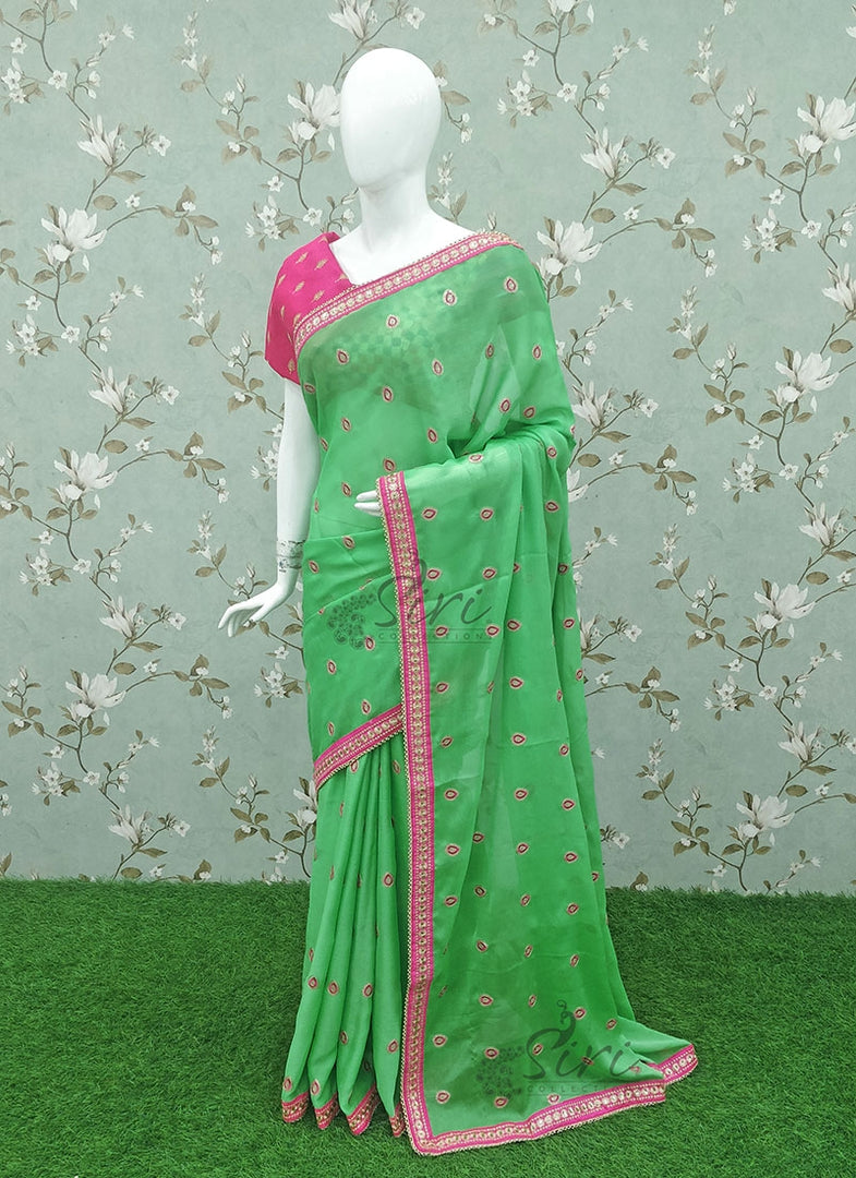 Designer Chinon Crepe Saree With Embroidery Work Butis