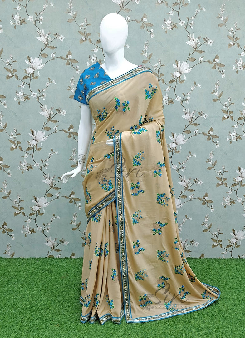 Designer Chinon Crepe Saree in Embroidery Work Butis