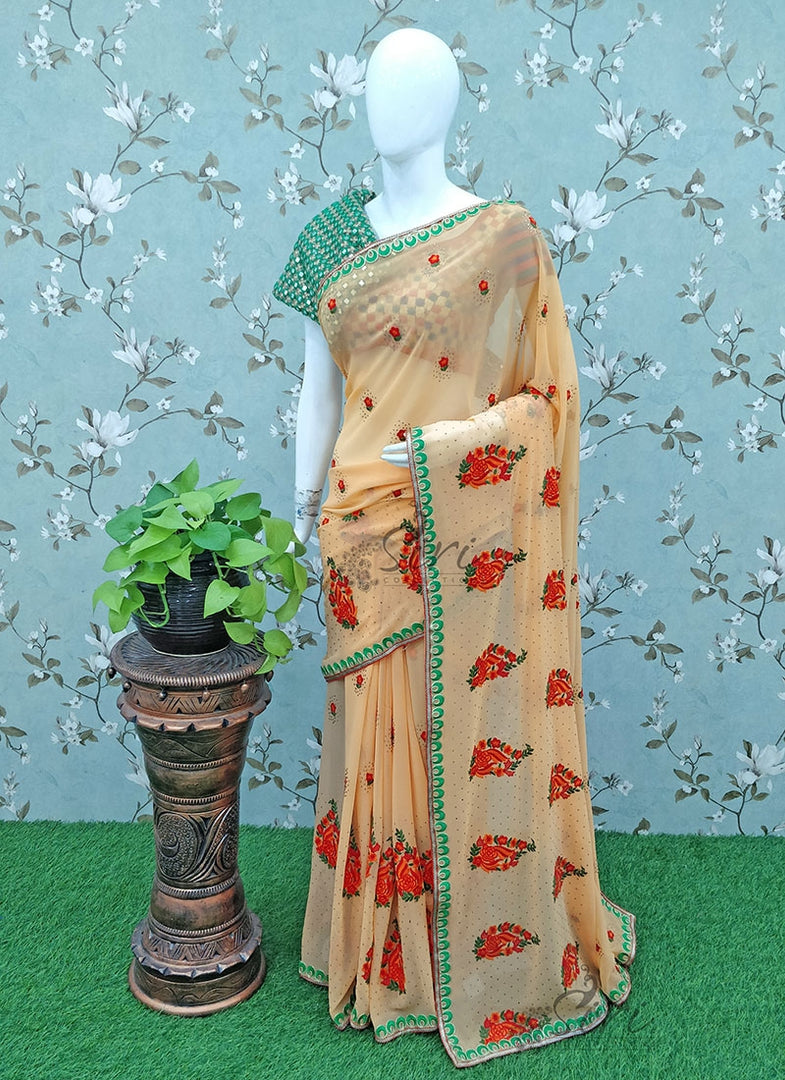 Peach Pure Georgette Designer Saree