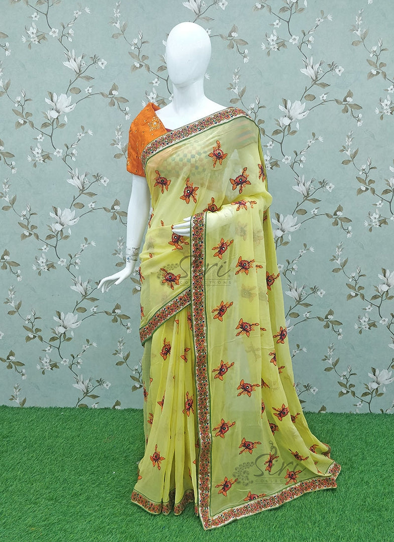 Designer Yellow Pure Georgette Saree