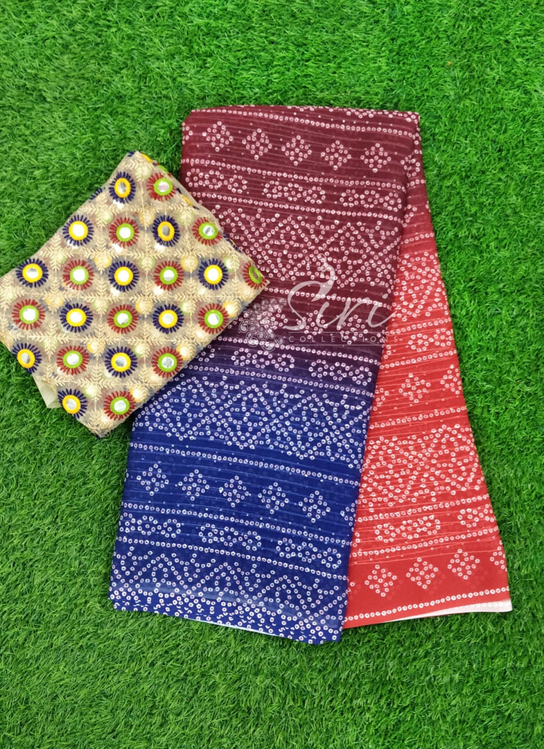 Lovely Shaded Bandhani Digital Print Georgette Saree