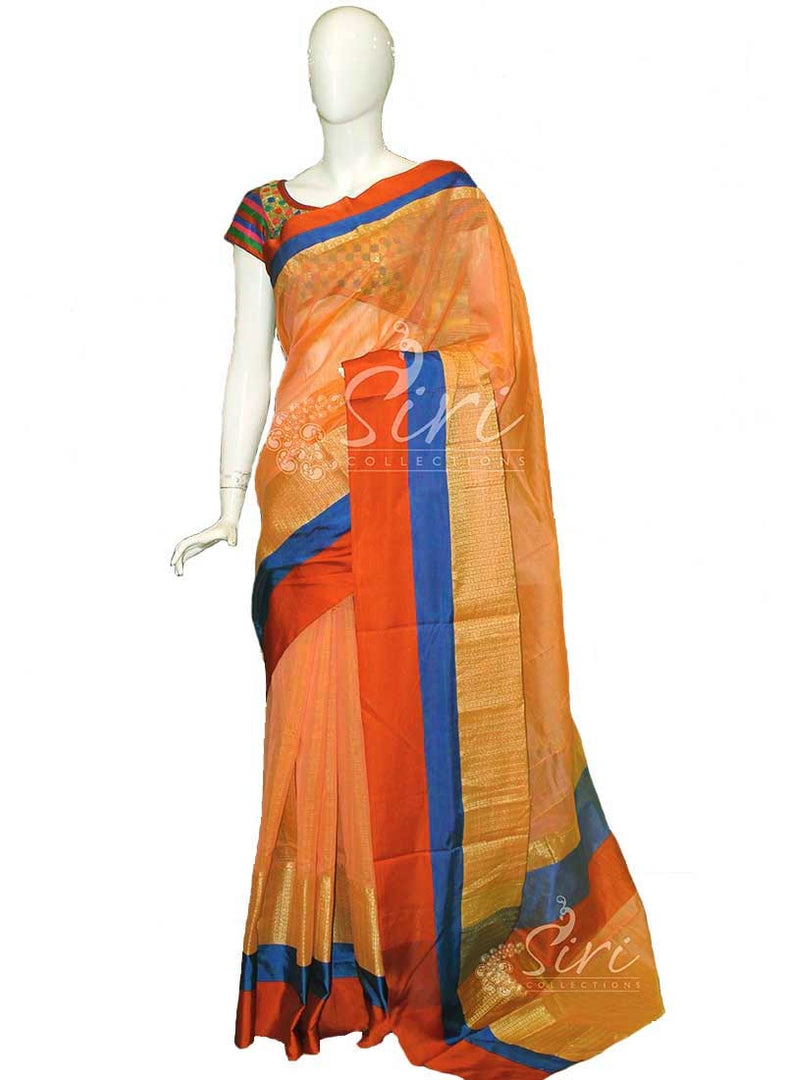 Peach Yellow Double Shade Fancy Chanderi Saree