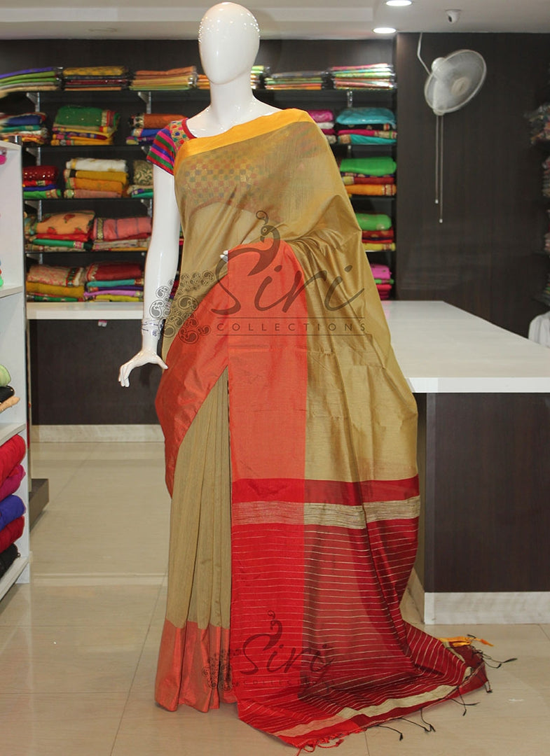 Beige Gold Maroon Red Bailou Saree