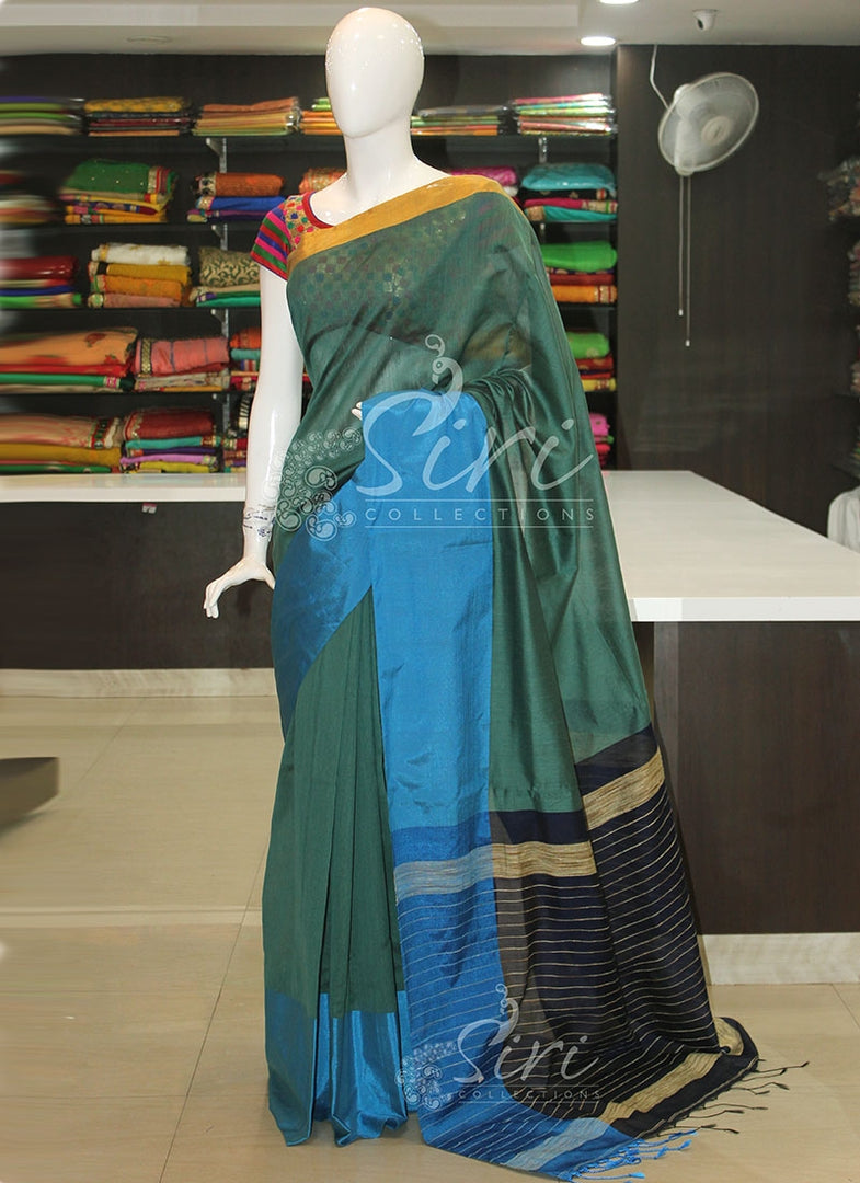 Blue Teal Navy Blue Bailou Saree