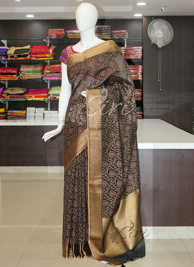 Beautiful Black Brown Cotton Silk Saree