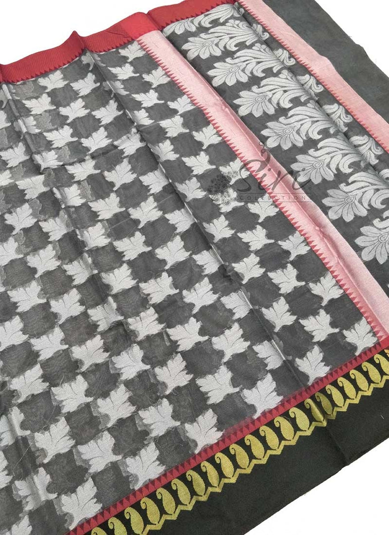 Elegant Grey Banarasi Kora Saree