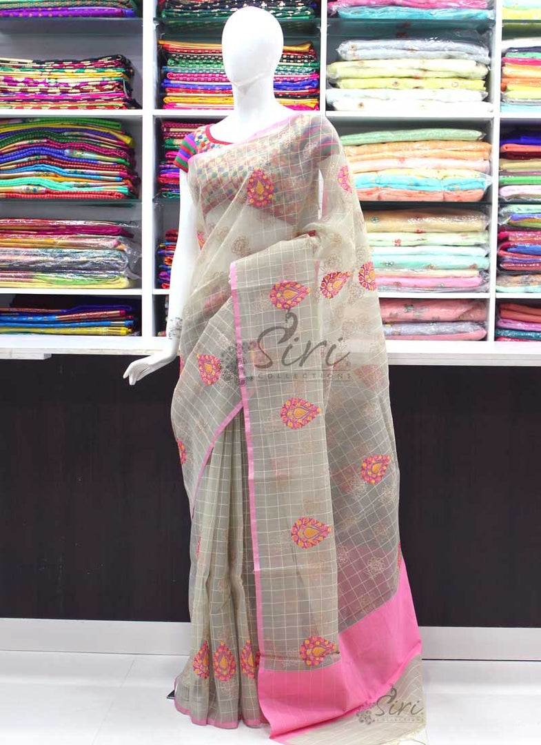 Beautiful Dusky Shade Organza Saree in Embroidery Work