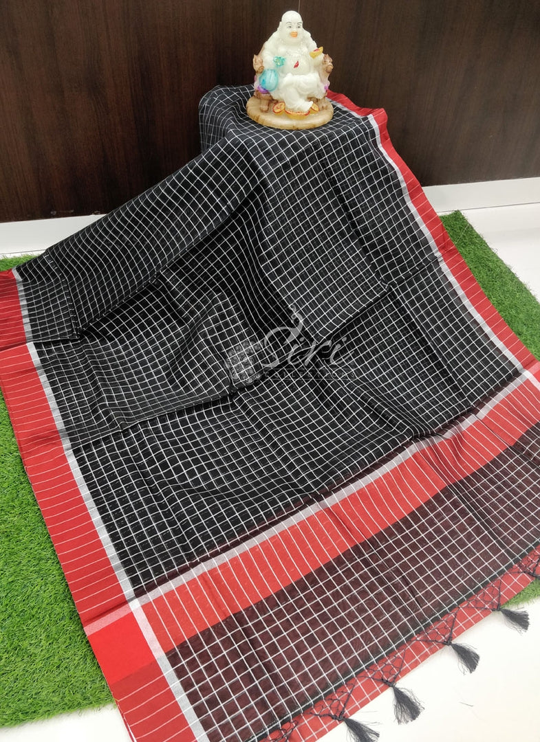 Beautiful Fancy Black Chanderi Cotton Silk Saree